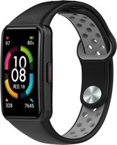 Siliconen Smartwatch bandje - Geschikt voor  Huawei Band 6 sport bandje - zwart/grijs - Strap-it Horlogeband / Polsband / Armband