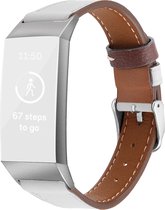 By Qubix - Fitbit Charge 3 & 4 Luxe Lederen bandje - Maat: Small - Wit - Fitbit charge bandje