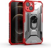 PC + TPU schokbestendige beschermhoes met metalen ringhouder voor iPhone 13 (rood)