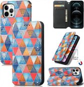 Gekleurde Tekening Magnetische Horizontale Flip PU Lederen Case met Houder & Kaartsleuven & Portemonnee Voor iPhone 12 Pro Max (Rhombus Mandala)