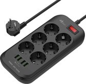 Stekkerdoos - Zinaps Power Strip met USB, meervoudige aansluiting, 6 aansluitingen, 4 USB-poorten, adapterstekker met overspanningsbeveiliging, 2 m kabel, EU-aansluiting (WK 02128)