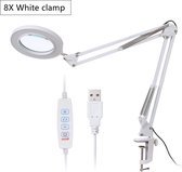 TBG™ Opvouwbare - Professionele Vergrootglas Bureaulamp - Vergrootglas - LED Licht - Leeslamp - met Drie Dimmen Modes - USB Voeding - White Clamp 8X