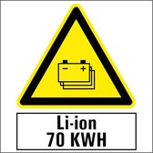 Pas op voor gestapelde li-ion batterijen 70 kwh sticker 200 x 200 mm