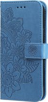 Samsung Galaxy Note 20 Book Case Hoesje met Patroon - Pasjeshouder - Portemonnee - Bloemenprint - Samsung Galaxy Note 20 - Blauw