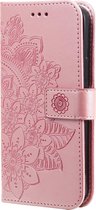 Samsung Galaxy S21 Book Case Hoesje met Patroon - Pasjeshouder - Portemonnee - Bloemenprint - Samsung Galaxy S21 - Rose Goud