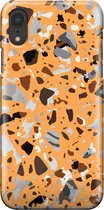 Apple iPhone XR Telefoonhoesje - Premium Hardcase Hoesje - Dun en stevig plastic - Met Marmerprint - Terrazzo - Oranje