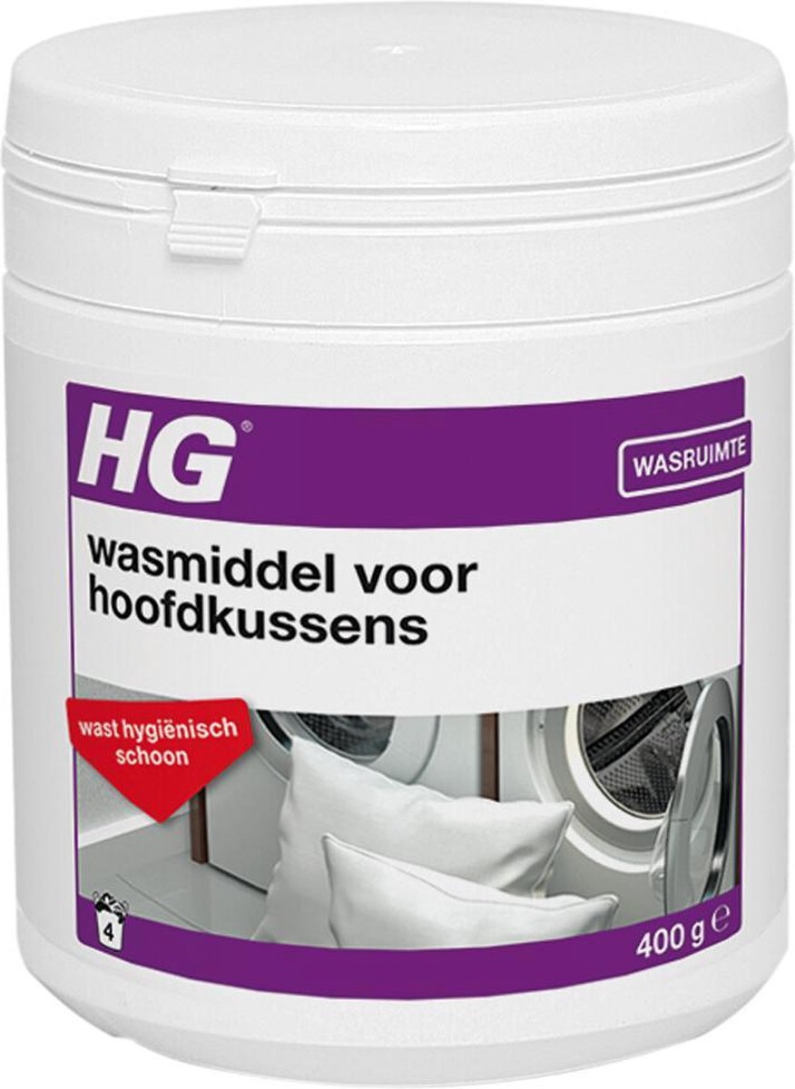HG wasmiddel voor hoofdkussens - 400gr - stralend wit en hygiënisch schoon - verwijdert (gele) vlekken - voor 4 keer wassen - max 8 hoofdkussens