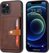 Kalfsleer kleuraanpassing schokbestendig TPU + PU-hoesje met houder en kaartsleuf voor iPhone 13 Pro (bruin)