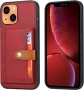 Kalfsleer kleuraanpassing schokbestendig TPU + PU-hoesje met houder en kaartsleuf voor iPhone 13 (rood)