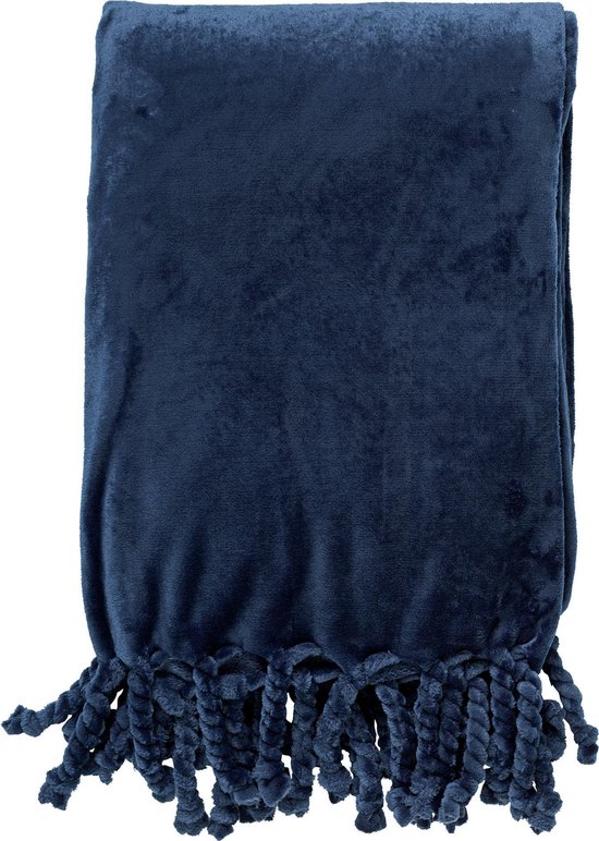 Dutch Decor - FLORIJN - Plaid 150x200 cm - grote fleece plaid met flosjes - Insignia Blue - blauw