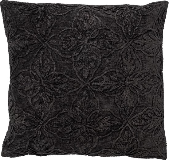 Dutch Decor AMAR - Kussenhoes 45x45 cm - 100% katoen - bloemen design - Raven - zwart - met rits