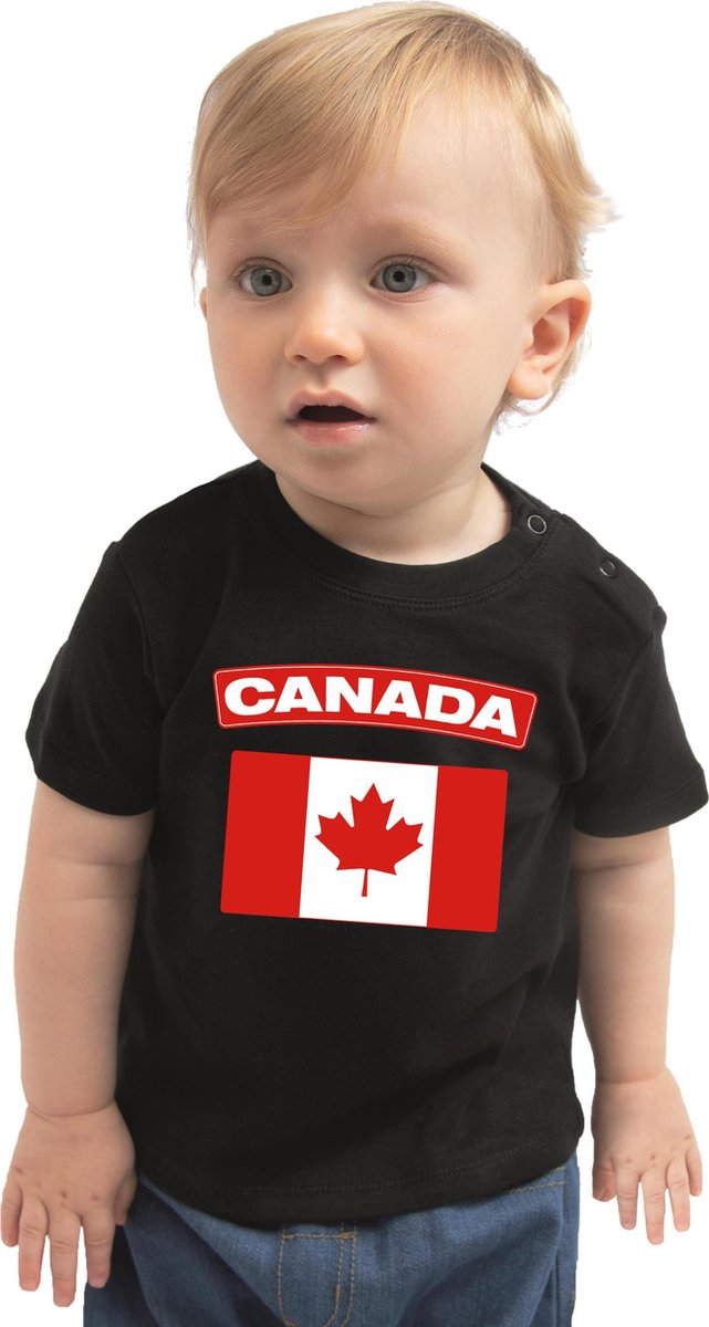 Canada baby shirt met vlag zwart jongens en meisjes - Kraamcadeau - Babykleding - Canada landen t-shirt 68