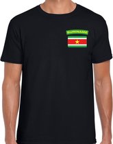 Suriname t-shirt met vlag zwart op borst voor heren - Suriname landen shirt - supporter kleding L