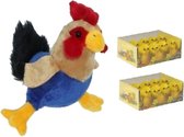 Pluche kippen/hanen knuffel van 20 cm met 16x stuks mini kuikentjes 3 cm - Paas/pasen decoratie