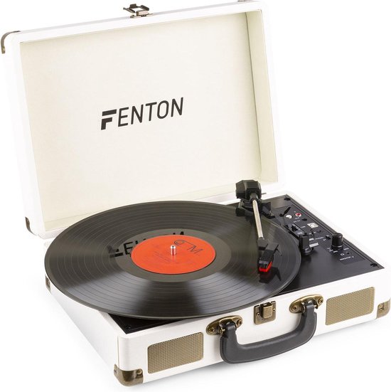 Platenspeler - Fenton RP115G platenspeler in koffer met Bluetooth en ingebouwde speakers - Crème