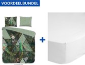 Luxe Zachte Dekbedovertrek Tweepersoons - Lits Jumeaux - 240x200/220cm - Inclusief 2 Kussenslopen - 100% Versterkt Katoen - Danique Groen + Zachte Katoenen Hoeslaken -160x200cm - Wit