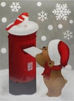 sticker beertje met glitter 29,5 x 40 cm rood/wit/bruin