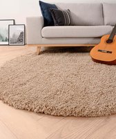 Rond hoogpolig vloerkleed shaggy Grand effen - beige 80 cm rond