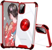 Samsung S20 hoesje silicone - S20 case - Samsung s20 hoesje anti shock met Ringhouder - Samsung Galaxy S20 Hoesje Transparant / Rood