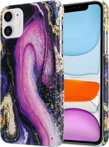 ShieldCase geschikt voor Apple iPhone 12 Mini - 5.4 inch hoesje marmer - paars + glazen Screen Protector