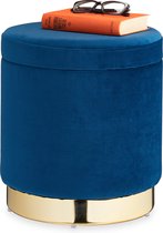 velvet poef met opbergruimte - tot 150 kg - fluweel - blauw-goud