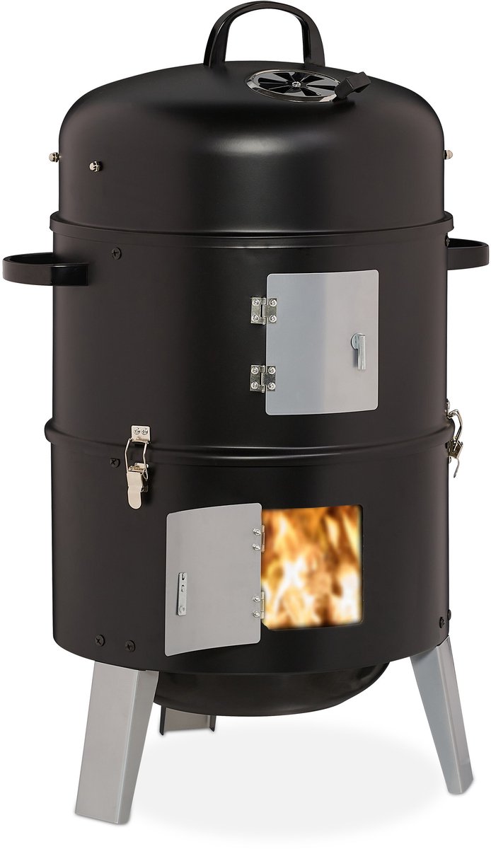 Relaxdays rookoven bbq - smoker barbecue - 3-in1 grill - rookton - thermometer - zwart