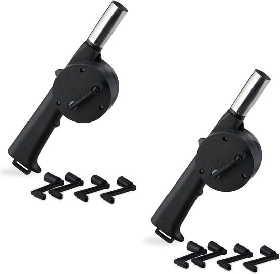 Foto: Barbecue starter handmatig 2 stuks grill ventilator bbq aanwakkeren met zwengel zwart