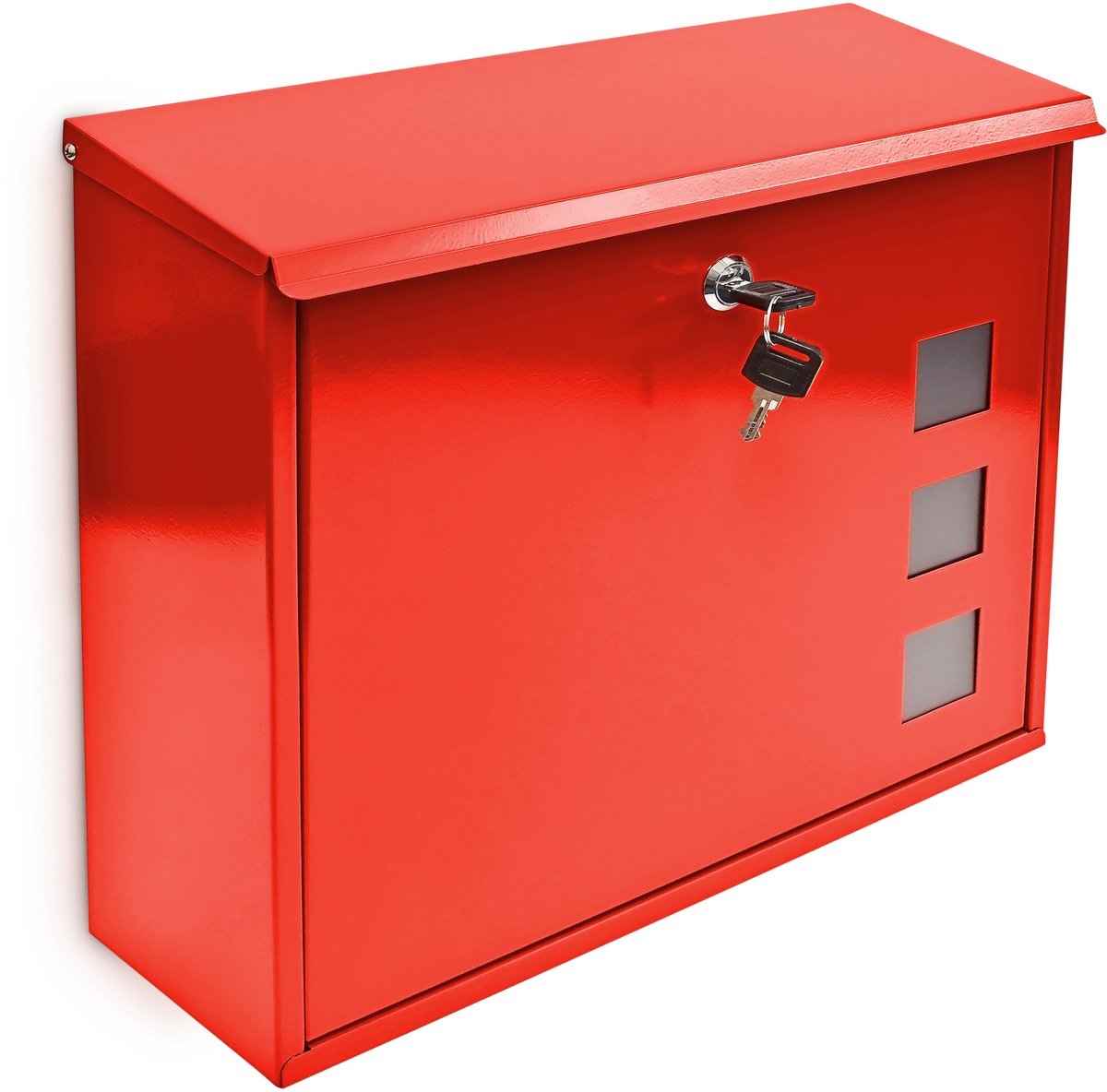 Letter Box with Window 2 Keys Mounting Material - 33 x 34.5 x 10.5 cm - Metal Wall Mailbox Red - Exterior Mail Slot