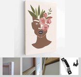 Set of abstract female shapes and silhouettes on textured background. Abstract women lips, eyes, face in pastel colors - Modern Art Canvas - Vertical - 1887983083 - 80*60 Vertical