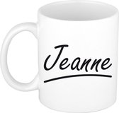 Jeanne naam cadeau mok / beker sierlijke letters - Cadeau collega/ moederdag/ verjaardag of persoonlijke voornaam mok werknemers