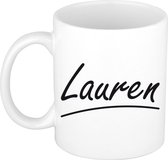 Lauren naam cadeau mok / beker sierlijke letters - Cadeau collega/ moederdag/ verjaardag of persoonlijke voornaam mok werknemers