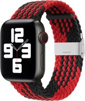By Qubix Braided nylon bandje - Rood met zwart - Geschikt voor Apple Watch 42mm - 44mm - 45mm - Ultra - 49mm - Compatible Apple watch bandje -