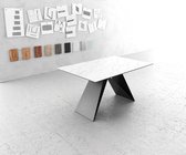 Eettafel Edge LaminamÂ® keramiek wit 140x90cm V-middenvoet zwart