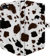 Apple iPhone 8 Telefoonhoesje - Portemonneehoesje  - Met pasjeshouder - Met Dierenprint - Koeien Patroon - Donkerbruin