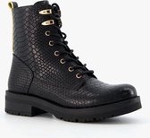 TwoDay leren dames veterboots met croco print - Zwart - Maat 40 - Echt leer