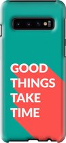 Samsung Galaxy S10 Telefoonhoesje - Extra Stevig Hoesje - 2 lagen bescherming - Met Quote - Good Things - Donkergroen
