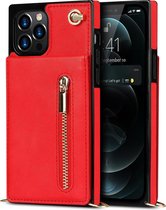 Hoesje geschikt voor iPhone 12 - Backcover - Pasjeshouder - Portemonnee - Koord - Kunstleer - Rood