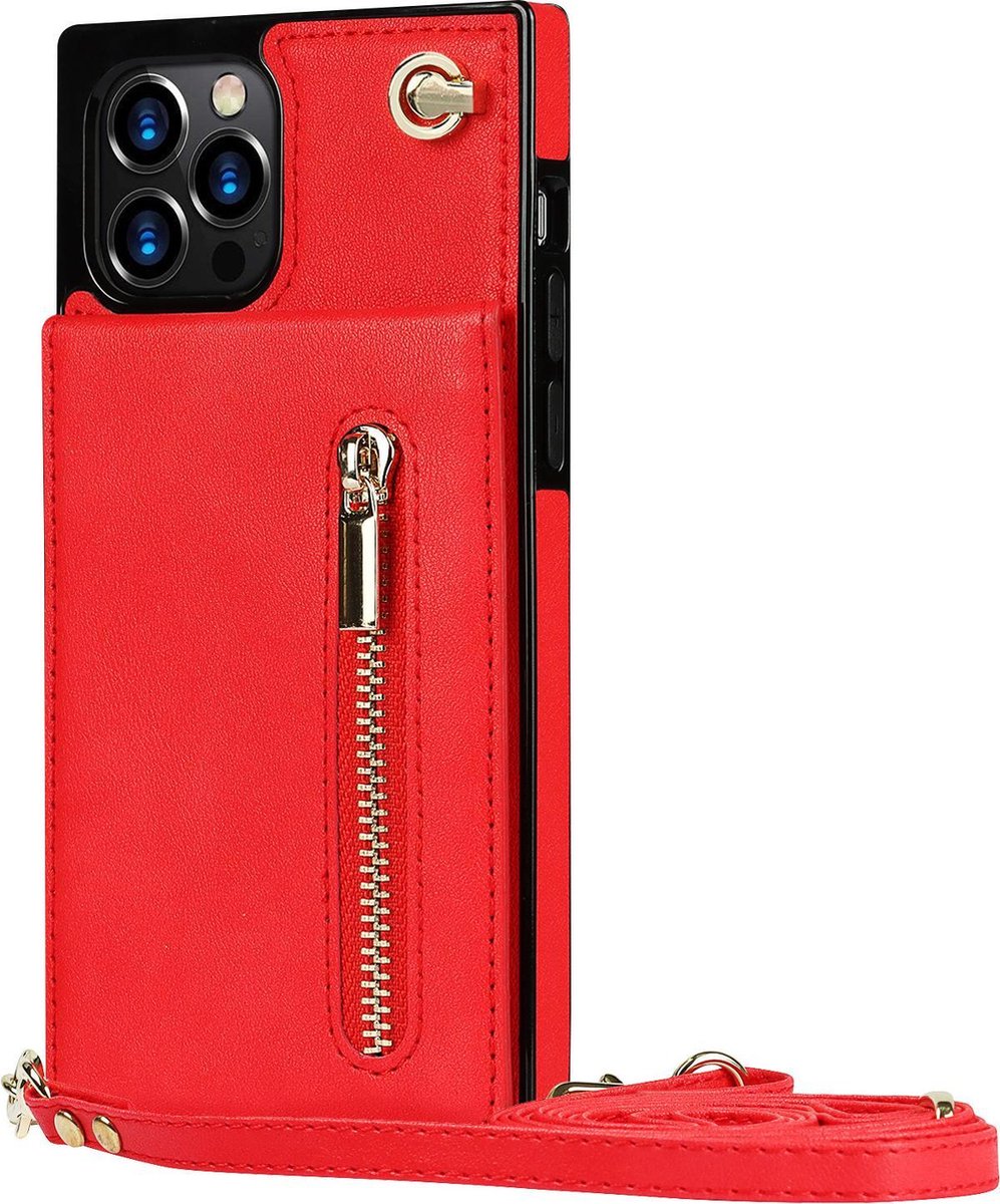 Hoesje geschikt voor iPhone 7 - Backcover - Pasjeshouder - Portemonnee - Koord - Kunstleer - Rood