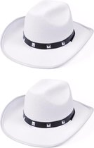 2x stuks witte cowboy hoed met studs - Carnaval verkleed hoeden