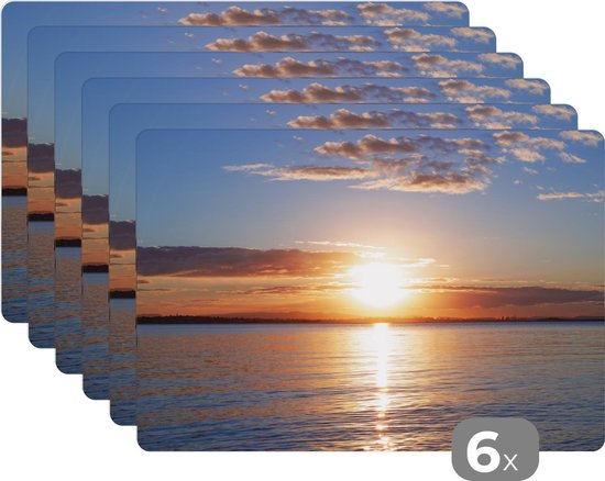 Set de table - Napperons en plastique - Mer - Soleil - Couleurs - 45x30 cm - 6 pièces - Résistant à la chaleur - Antidérapant - Coussinet - Amovible