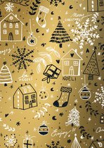 Inpakpapier Kerst  Goud Happy Holiday- Breedte 60 cm - 200m lang