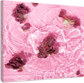 Schilderij - Rozenblaadjes in het water, roze, Premium print