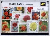 Dahlia's  – Luxe postzegel pakket (A6 formaat) : collectie van 25 verschillende postzegels van dahlia's – kan als ansichtkaart in een A6 envelop - authentiek cadeau - kado - gesche