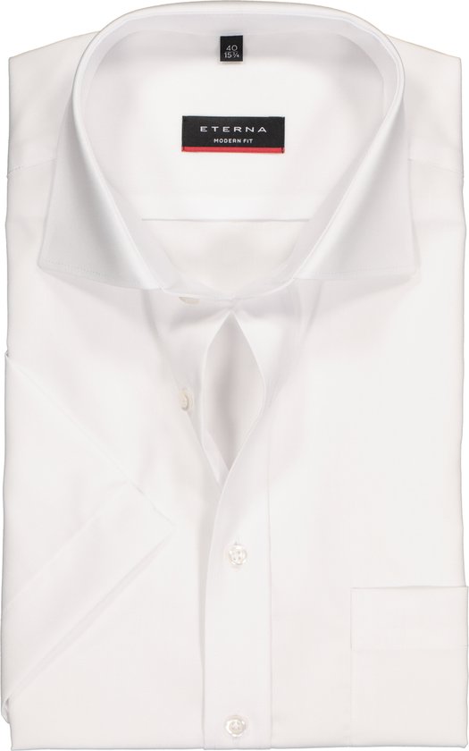 ETERNA modern fit overhemd - korte mouw - poplin heren overhemd - wit - Strijkvrij - Boordmaat: 46