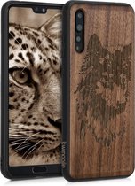 kwmobile telefoonhoesje compatibel met Huawei P20 Pro - Hoesje met bumper in bruin / donkerbruin - walnoothout - Wolfskop design