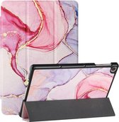 Voor Huawei MatePad T 10s Zijdetextuur Gekleurd Tekenpatroon Horizontale Flip Magnetische PU-lederen hoes met drie opvouwbare houder (roze marmer)