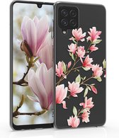 kwmobile telefoonhoesje voor Samsung Galaxy A22 4G - Hoesje voor smartphone in poederroze / wit / transparant - Magnolia design