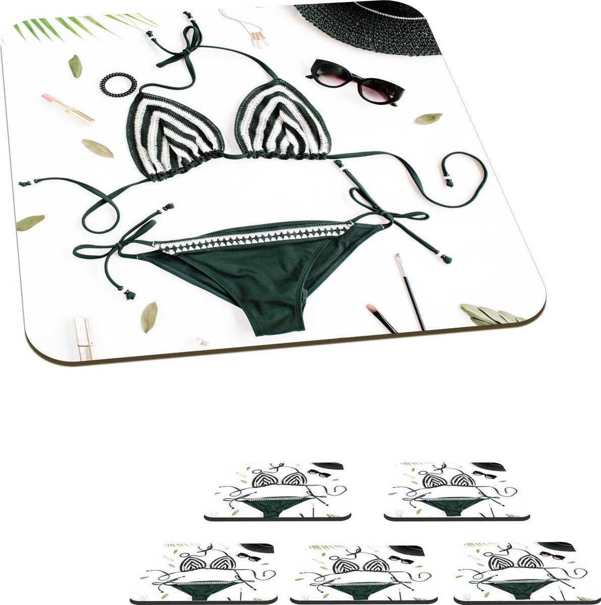 Onderzetters voor glazen - Bikini - Zwart - Wit - 10x10 cm - Glasonderzetters - 6 stuks