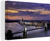 Canvas Schilderij Boedapest - Skyline - Nacht - 60x40 cm - Wanddecoratie