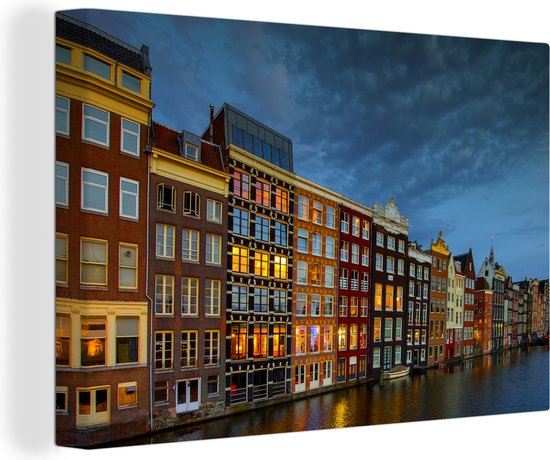 Canvas Schilderij Amsterdam - Nederland - Water - 90x60 cm - Wanddecoratie